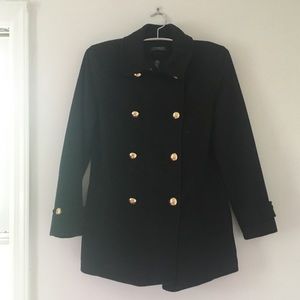 Black Ralph Lauren pea coat with gold buttons.